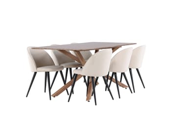 Piazza Matgrupp 180 cm Rektangulär med 6 Velvet stolar - Mocca/Beige - Products - Möbler - Bord & matgrupp - Matgrupp
