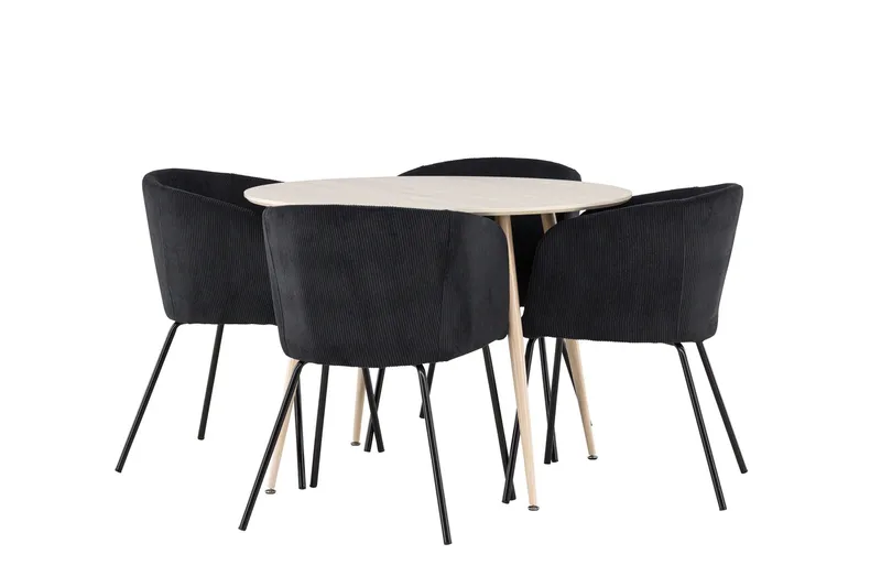 Plaza Matgrupp 100 cm Rund med 4 Berit stolar - Whitewash/Svart - Products - Möbler - Bord & matgrupp - Matgrupp