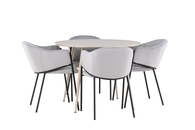 Plaza Matgrupp 100 cm Rund med 4 Evelina stolar - Whitewash/Grå - Products - Möbler - Bord & matgrupp - Matgrupp