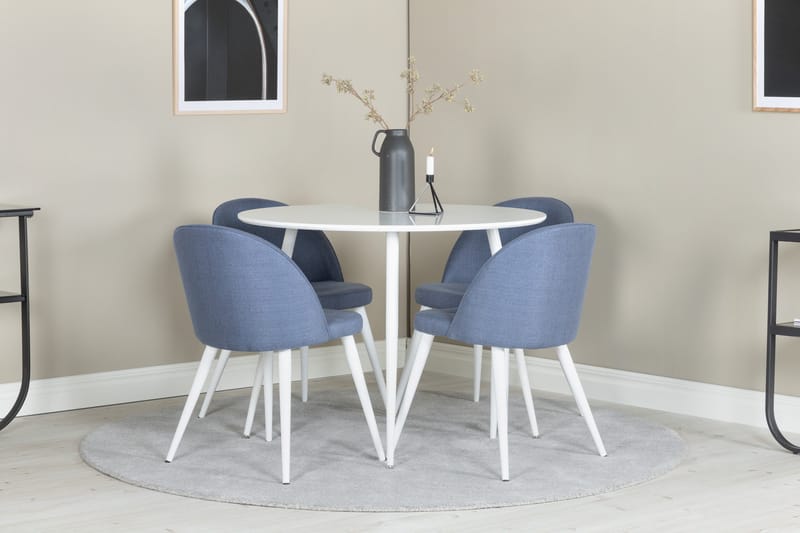 Plaza Matgrupp 100 cm Rund med 4 Velvet stolar - Blå - Products - Möbler - Bord & matgrupp - Matgrupp