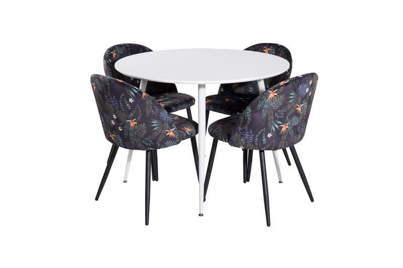 Plaza Matgrupp 100 cm Rund med 4 Velvet stolar, Svart