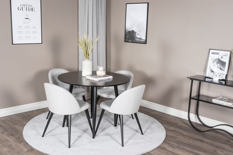 Plaza Matgrupp 100 cm Rund med 4 Velvet Stolar - Svart - Products - Möbler - Bord & matgrupp - Matgrupp