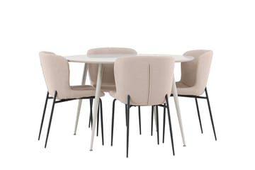 Plaza Matgrupp 120 cm Rund med 4 Modesto stolar - Beige/Beige - Products - Möbler - Bord & matgrupp - Matgrupp