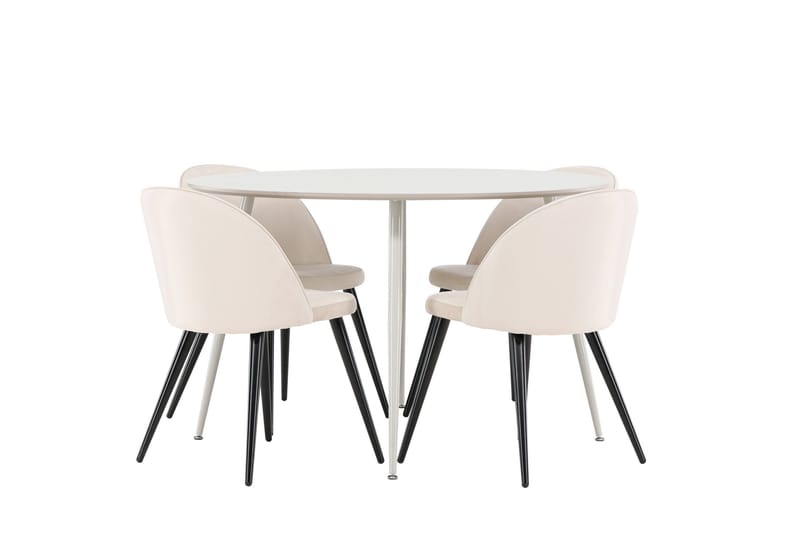 Plaza Matgrupp 120 cm Rund med 4 Velvet stolar - Beige/Beige - Products - Möbler - Bord & matgrupp - Matgrupp