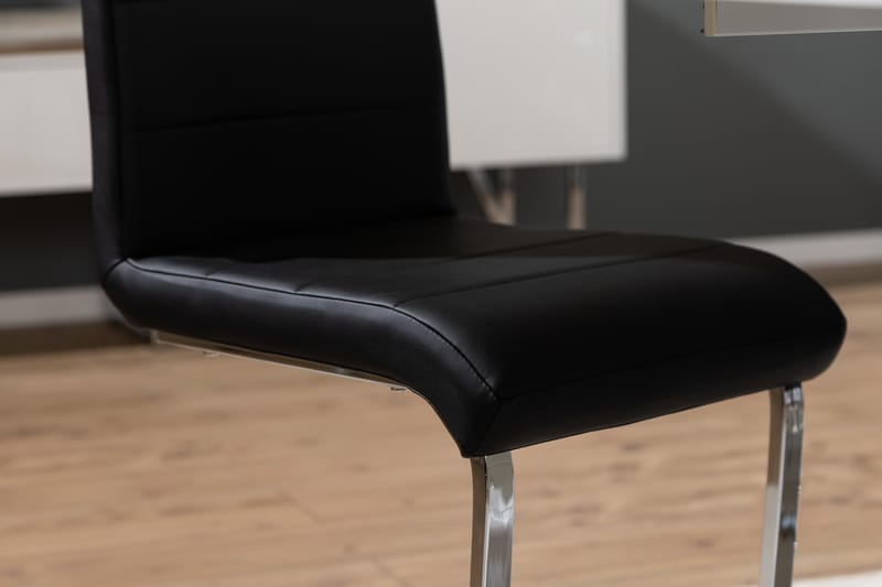 Ratliff Matgrupp 180 cm + 6 Stolar Förlängningsbart med illäggsskiva - Vit / Svart Pu / Krom - Products - Möbler - Bord & matgrupp - Matgrupp