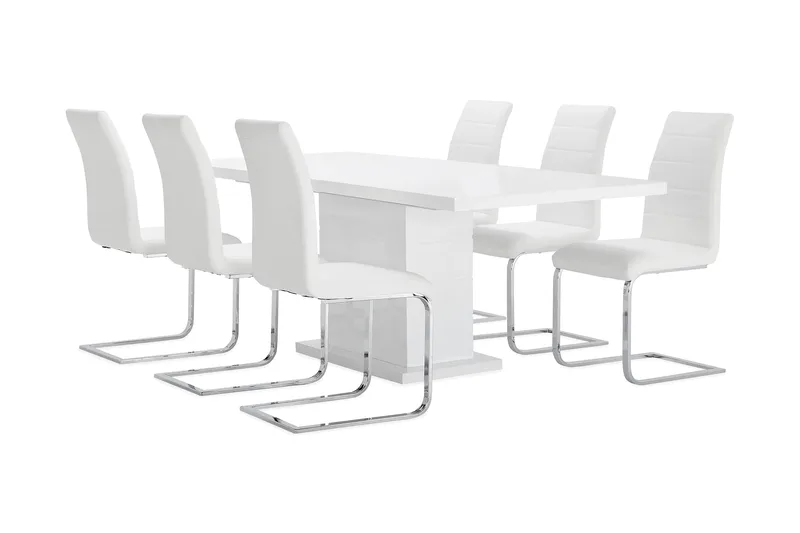 Ratliff Matgrupp 180 cm + 6 Sorado Stol - Vit/Krom - Products - Möbler - Bord & matgrupp - Matgrupp