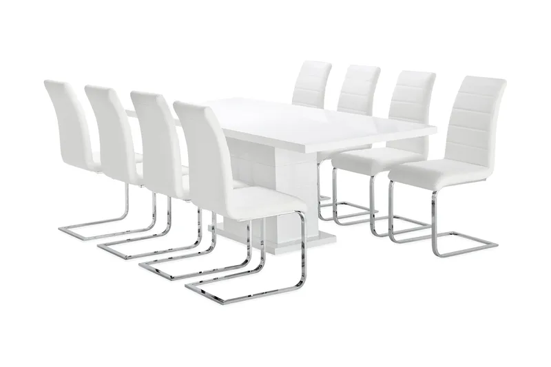 Ratliff Matgrupp 180 cm + 8 Sorado Stol - Vit/Krom - Products - Möbler - Bord & matgrupp - Matgrupp