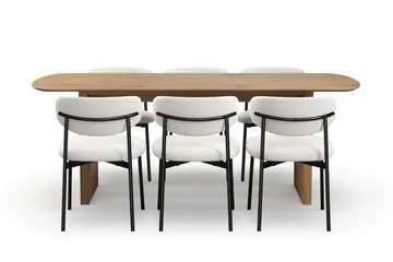 Richeto Matbord 210 cm med 6 Lucy Matstolar - Naturlig finish / Vit Bouclé / Metallben Svart - Products - Möbler - Bord & matgrupp - Matgrupp