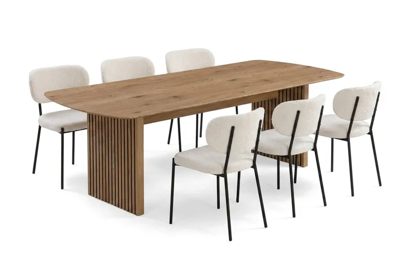 Richeto Matbord 210 cm med 6 st Gemmiano Stolar i Teddy - Brun, Vit - Products - Möbler - Bord & matgrupp - Matgrupp