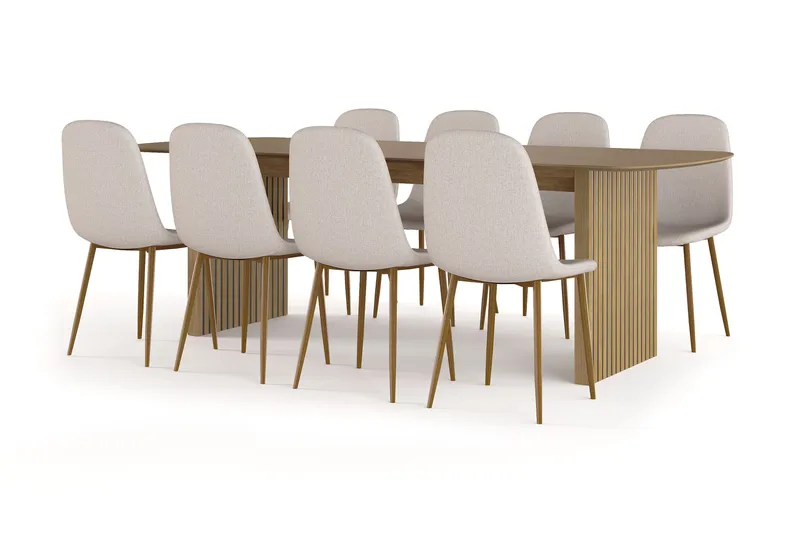 Richeto Matbord 240 cm ek +  8 st Nibe stol beige med ek ben - Ek - Products - Möbler - Bord & matgrupp - Matgrupp