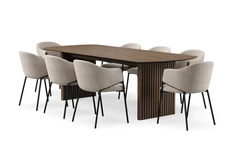 Richeto Matbord 240 cm med 8 Filip Matstolar, Rökt ek / Taupe Bouclé