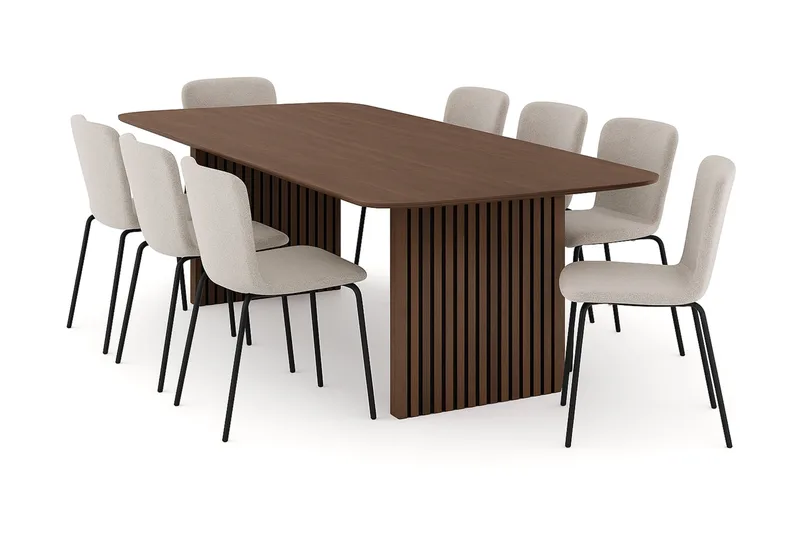 Richeto Matbord 240 cm med 8 Katy Matstolar - Rökt ek / Greige Bouclé - Products - Möbler - Bord & matgrupp - Matgrupp