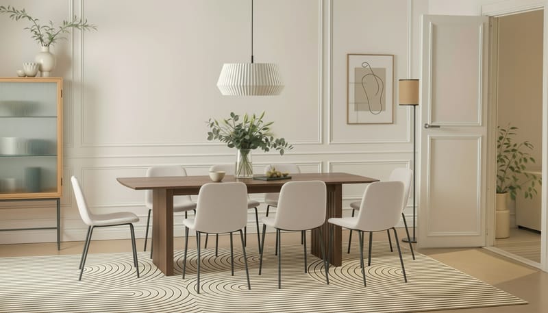 Richeto Matbord 240 cm med 8 Katy Matstolar - Rökt ek / Vit Bouclé - Products - Möbler - Bord & matgrupp - Matgrupp