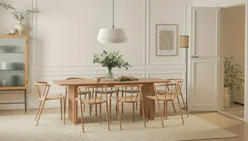 Richeto Matbord 240 cm med 8 Winston Matstolar - Naturlig finish / Beige / Metallben Ek - Products - Möbler - Bord & matgrupp - Matgrupp