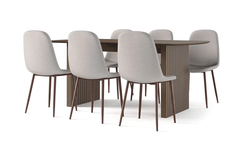 Richeto Matbord Rökt Ek 180 cm valnöt +  6 st Nibe stol beige med valnöt ben - Brun/Beige - Products - Möbler - Bord & matgrupp - Matgrupp