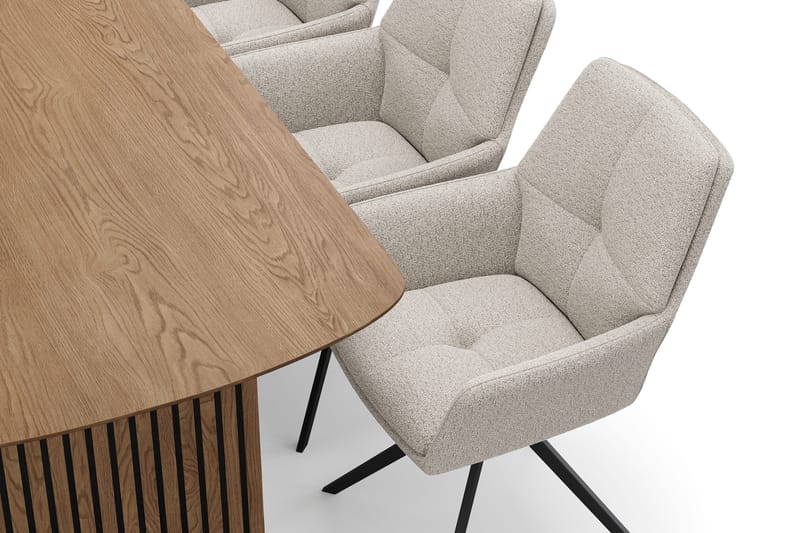 Richeto Matgrupp 180 cm med 6 Torsby Snurrstolar - Naturlig finish/Mörkbeige - Products - Möbler - Bord & matgrupp - Matgrupp