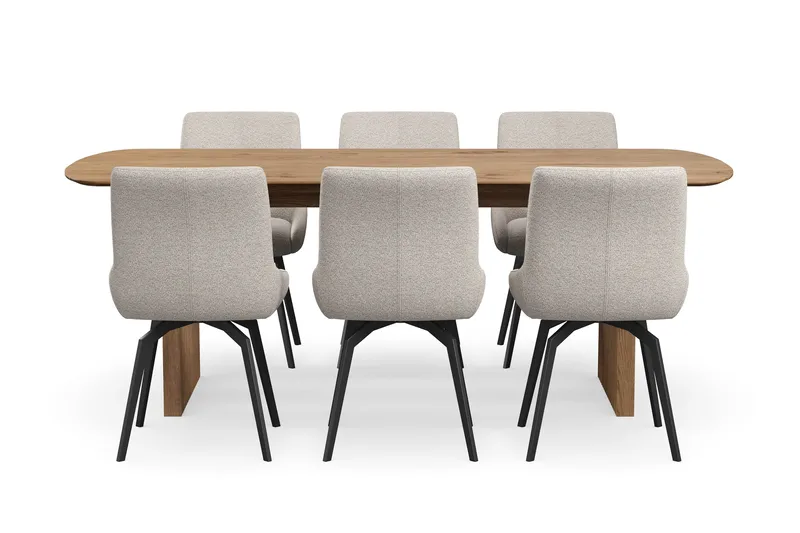 Richeto Matgrupp 210 cm med 6 Mora Snurrstolar - Ek - Products - Möbler - Bord & matgrupp - Matgrupp