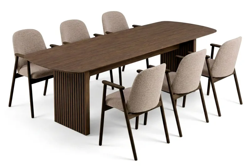 Richeto Matgrupp 210 cm med 6 Reciclar Matstolar, Rökt ek