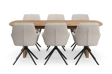 Richeto Matgrupp 210 cm med 6 Torsby Snurrstolar - Naturlig finish/Mörkbeige - Products - Möbler - Bord & matgrupp - Matgrupp