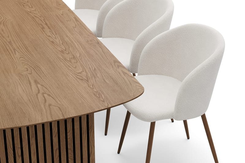Richeto Matgrupp 240 cm med 6 Greya Matstolar med Armstöd - Rökt Ek/Vit Bouclé - Products - Möbler - Bord & matgrupp - Matgrupp