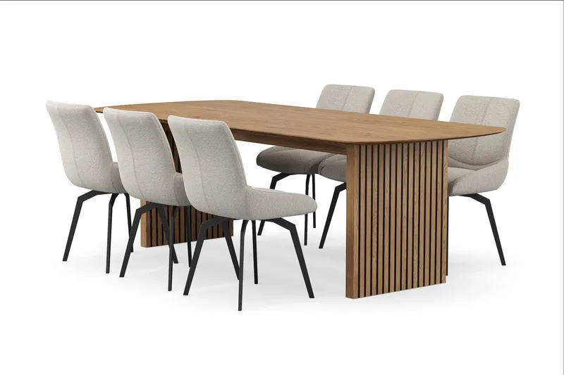 Richeto Matgrupp 240 cm med 6 Mora Snurrstolar - Ek - Products - Möbler - Bord & matgrupp - Matgrupp