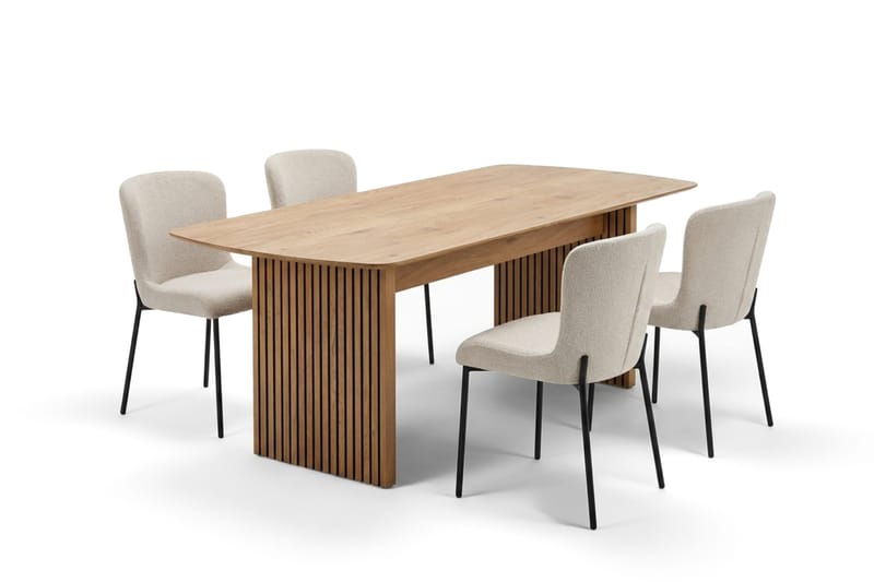 Richeto Matgrupp Ek 180 cm med 4 Elsie Matstolar, Ek/Vit