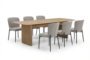 Richeto Matgrupp Ek 210 cm med 6 Elsie Matstolar, Ek/Ljusgrå