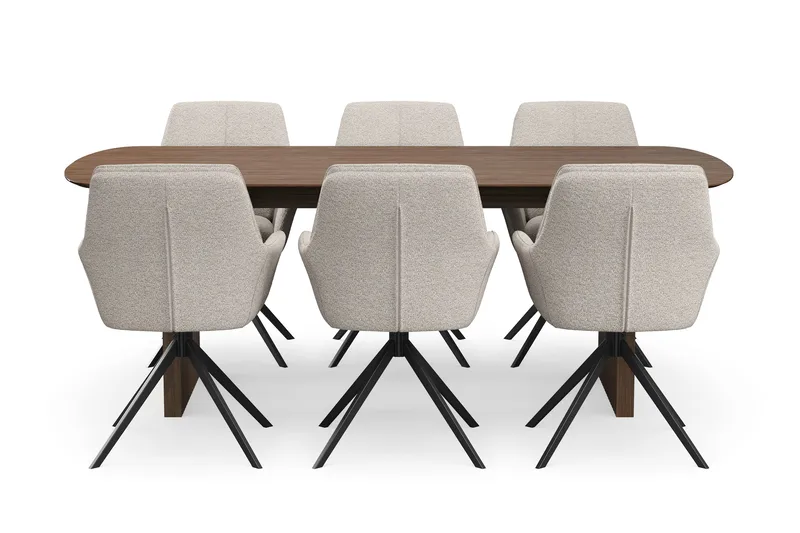 Richeto Matgrupp Rökt Ek 210 cm med 6 Torsby Snurrstolar - Rökt ek/Mörkbeige - Products - Möbler - Bord & matgrupp - Matgrupp