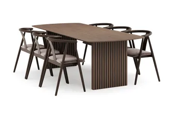 Richeto Matgrupp Rökt Ek 240 cm med 6 Cytie Karmstolar - Rökt ek - Products - Möbler - Bord & matgrupp - Matgrupp