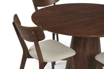 Siena Matgrupp 110 cm runt i Valnöt med 4 Amelia Matstolar med Dyna - Valnöt/Beige - Products - Möbler - Bord & matgrupp - Matgrupp