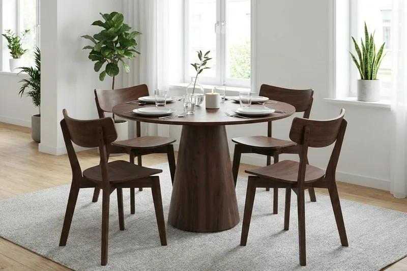 Siena Matgrupp 110 cm runt i Valnöt med 4 Amelia Matstolar - Valnöt - Products - Möbler - Bord & matgrupp - Matgrupp