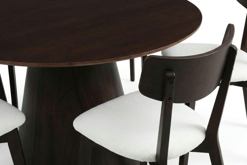 Siena Matgrupp 130 cm runt i Rökt Ek med 6 Amelia Matstolar med Dyna - Rökt Ek/Beige - Products - Möbler - Bord & matgrupp - Matgrupp