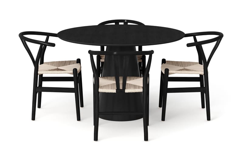 Siena Matgrupp runt 110 cm Svart med 4 Dastoori Matstolar - Svart - Products - Möbler - Bord & matgrupp - Matgrupp