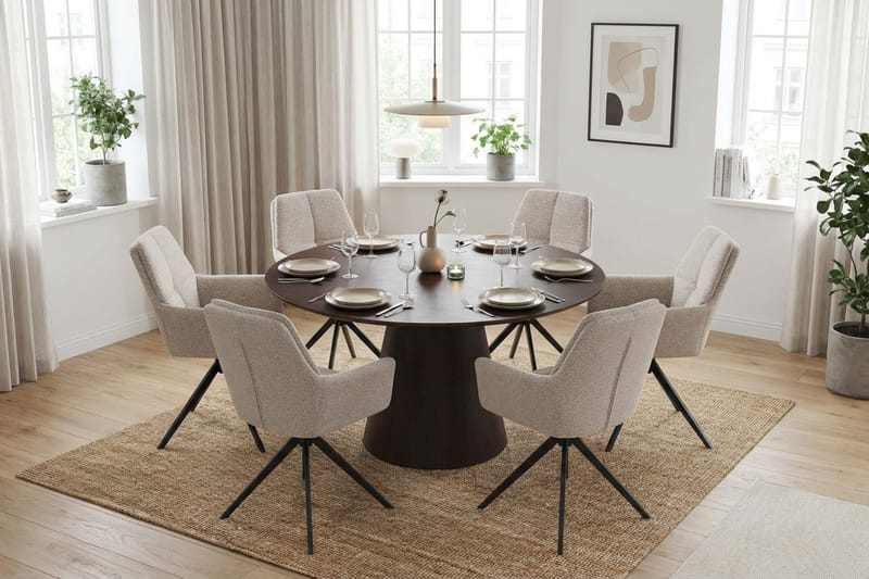 Siena Matgrupp runt 130 cm Rökt Ek med 6 Torsby Matstolar - Rökt ek - Products - Möbler - Bord & matgrupp - Matgrupp