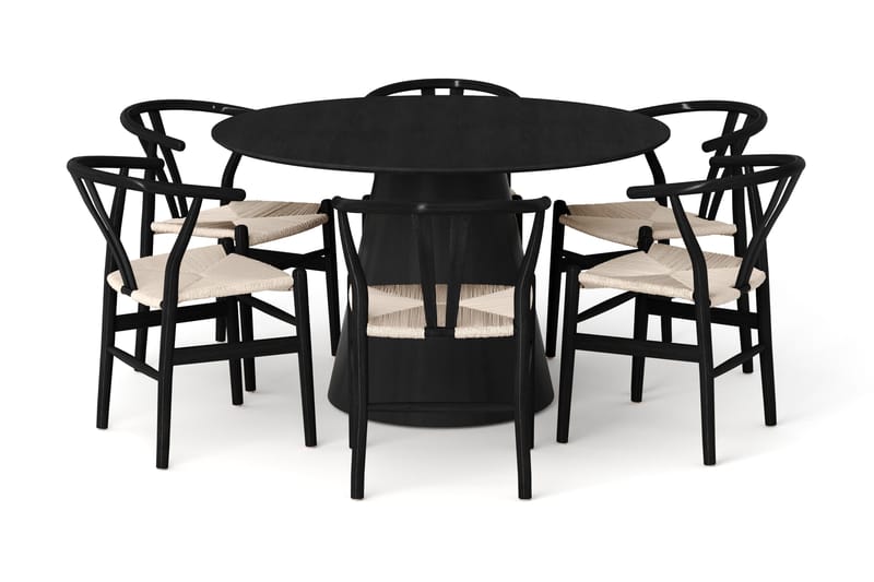 Siena Matgrupp runt 130 cm Svart med 6 Dastoori Matstolar - Svart - Products - Möbler - Bord & matgrupp - Matgrupp