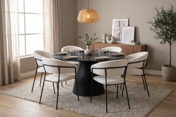 Siena Matgrupp runt 130 cm Svart med 6 Karol Matstolar - Svart - Products - Möbler - Bord & matgrupp - Matgrupp