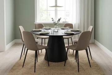 Siena Matgrupp runt 130 cm Svart med 6 Nibe Matstolar - Svart - Products - Möbler - Bord & matgrupp - Matgrupp