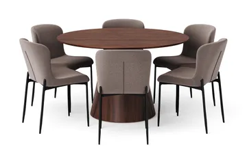 Siena Matgrupp runt 130 cm Valnöt med 6 Elsie Matstolar - Valnöt/Grå - Products - Möbler - Bord & matgrupp - Matgrupp