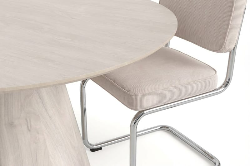 Siena Matgrupp runt 130 cm Vitlaserad med 6 Milva Matstolar - Vitlaserad/Beige/krom - Products - Möbler - Bord & matgrupp - Matgrupp