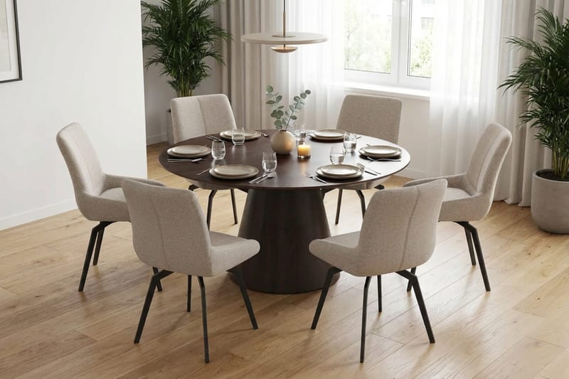 Siena Matgrupp runt 150 cm Rökt Ek med 6 Mora Matstolar - Rökt ek - Products - Möbler - Bord & matgrupp - Matgrupp