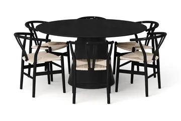 Siena Matgrupp runt 150 cm Svart med 6 Dastoori Matstolar - Svart - Products - Möbler - Bord & matgrupp - Matgrupp