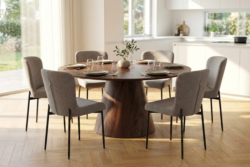Siena Matgrupp runt 150 cm Valnöt med 6 Elsie Matstolar - Valnöt/Ljusgrå - Products - Möbler - Bord & matgrupp - Matgrupp