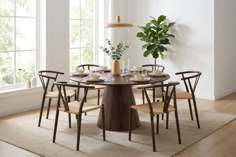 Siena Matgrupp runt 150 cm Valnöt med 6 Elysia Matstolar - Valnöt - Products - Möbler - Bord & matgrupp - Matgrupp