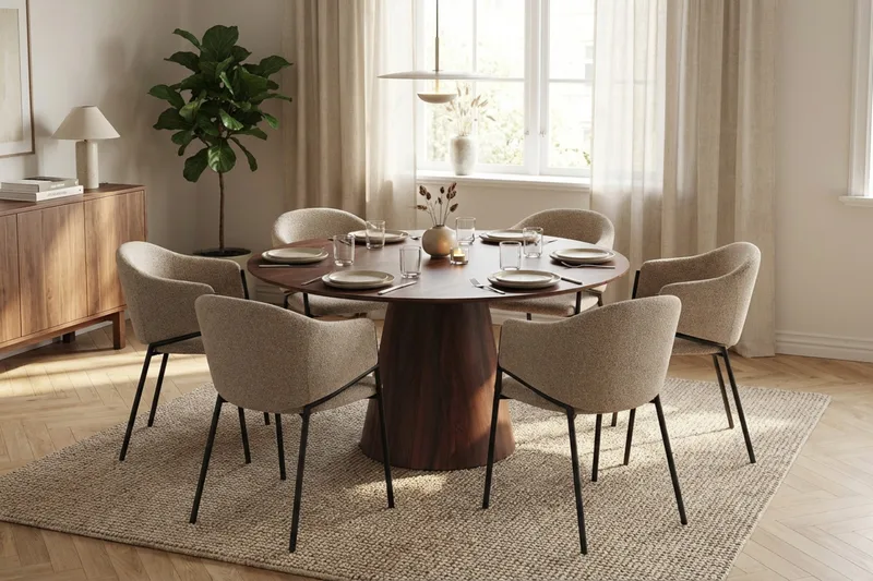 Siena Matgrupp runt 150 cm Valnöt med 6 Filip Matstolar - Valnöt - Products - Möbler - Bord & matgrupp - Matgrupp