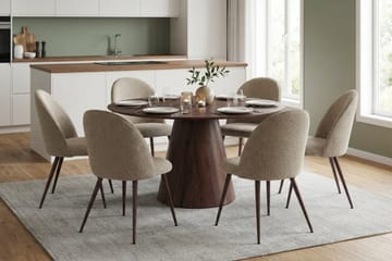 Siena Matgrupp runt 150 cm Valnöt med 6 Nibe Plus Matstolar - Valnöt - Products - Möbler - Bord & matgrupp - Matgrupp