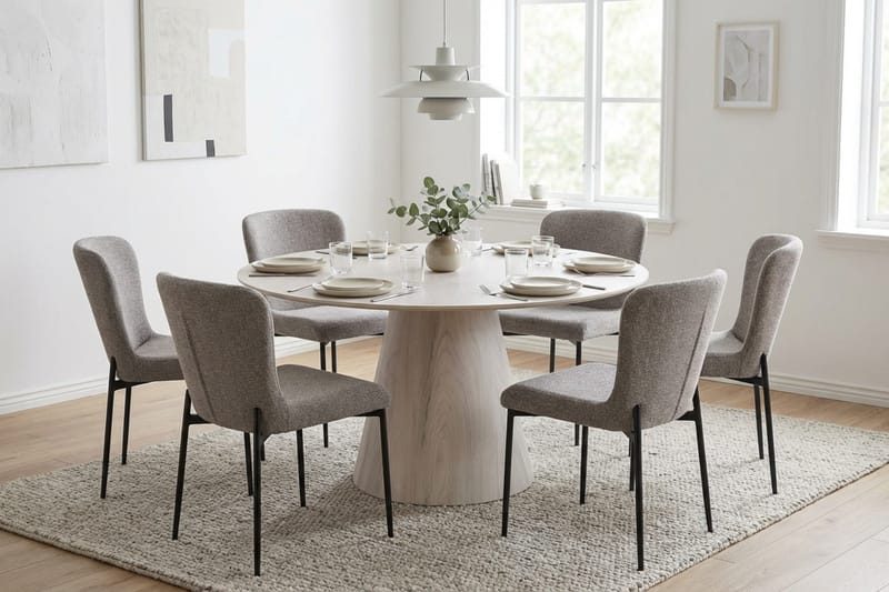 Siena Matgrupp runt 150 cm Vitlaserad med 6 Elsie Matstolar - Vitlaserad ek - Products - Möbler - Bord & matgrupp - Matgrupp