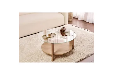 Soffbord Clara 75 cm med Glasskiva - Safir Ek / Transparent - Products - Möbler - Bord & matgrupp - Soffbord