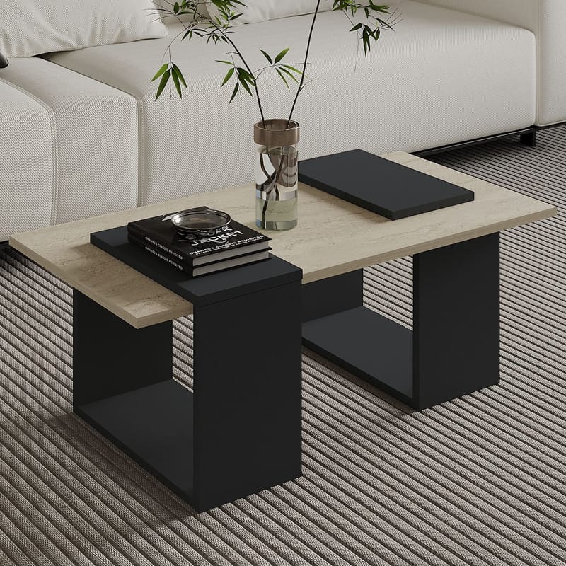 Matris Soffbord 90x37x46,6 cm - Travertine och Anthracite - Products - Möbler - Bord & matgrupp - Soffbord - Soffbord med förvaring
