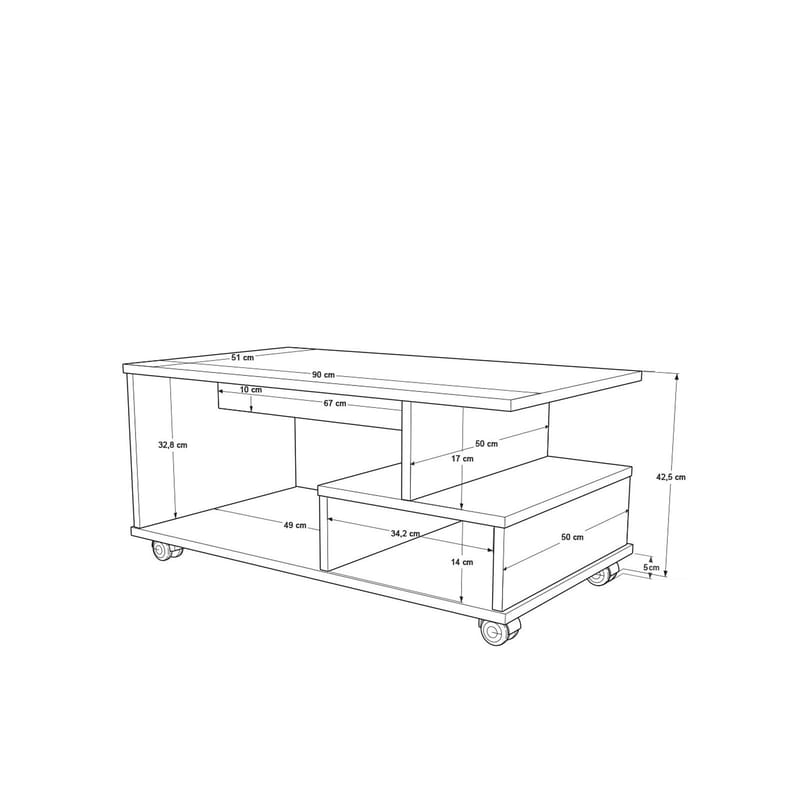 Solven Soffbord 90x42,5x51 cm - Ek och antracit - Products - Möbler - Bord & matgrupp - Soffbord - Soffbord med hjul