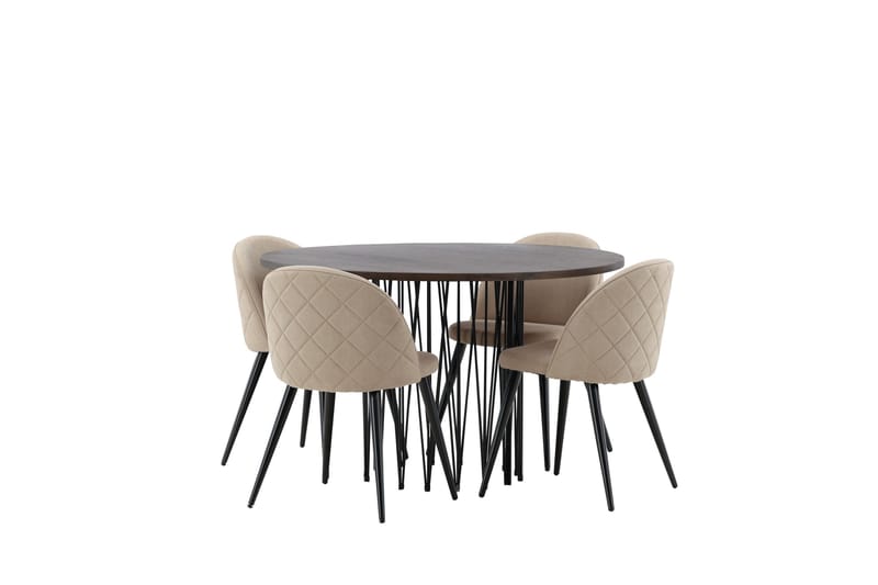 Stone Matgrupp 120 cm Rund med 4 Velvet stolar - Beige - Products - Möbler - Bord & matgrupp - Matgrupp